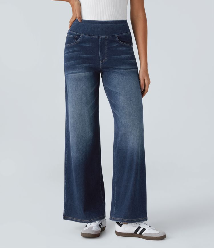 Jenny | Donna Jeans Gamba Larga Vita Alta Pull-On Elasticizzati