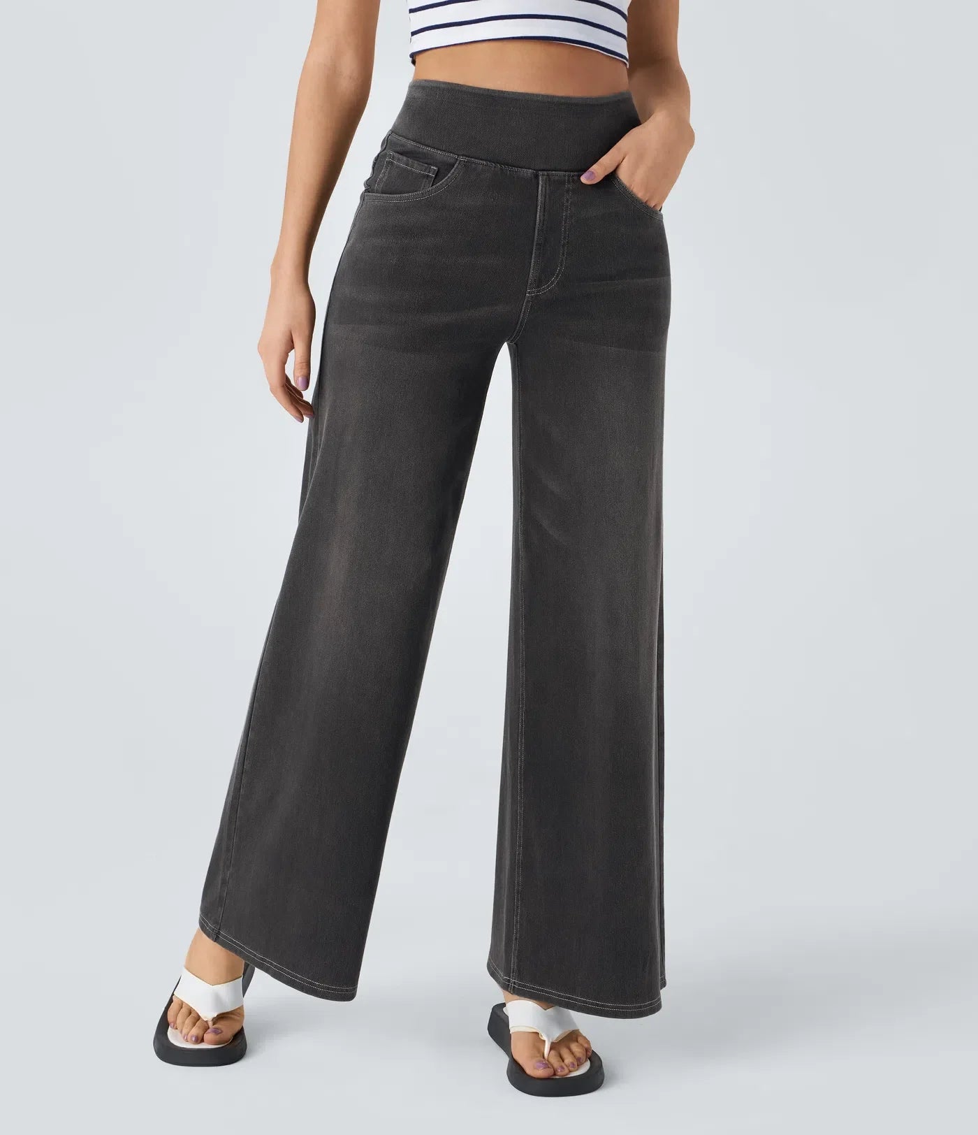 Jenny | Donna Jeans Gamba Larga Vita Alta Pull-On Elasticizzati 1