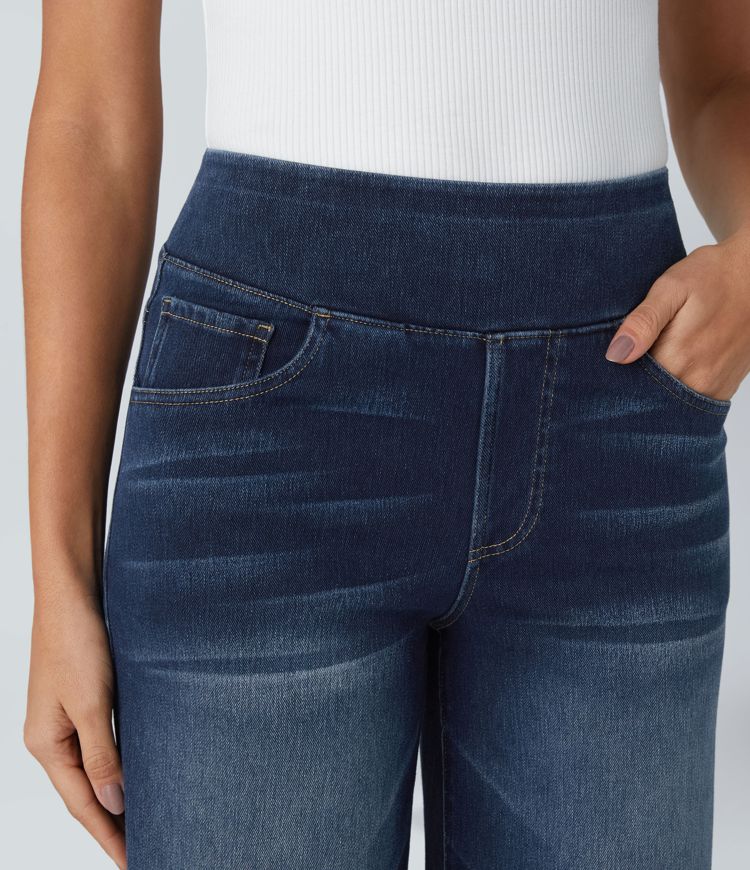 Jenny | Donna Jeans Gamba Larga Vita Alta Pull-On Elasticizzati 5