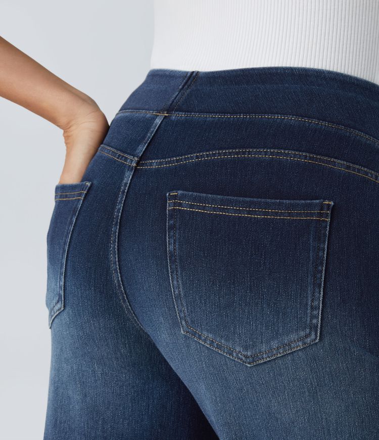 Jenny | Donna Jeans Gamba Larga Vita Alta Pull-On Elasticizzati 6