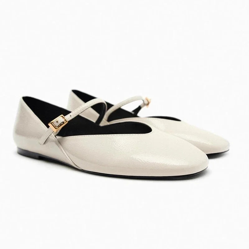 Kara | Ballerine Nere Verniciate Comode Bianco