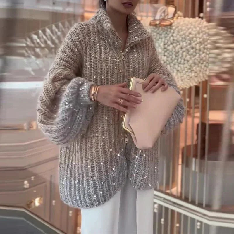 Knovela | Maglione Cashmere Donna Cardigan Oversize Oro One Size