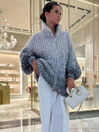 Knovela | Maglione Cashmere Donna Cardigan Oversize Blu One Size