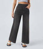 Lento | Jeans Elasticizzati a Gamba Larga Carbone