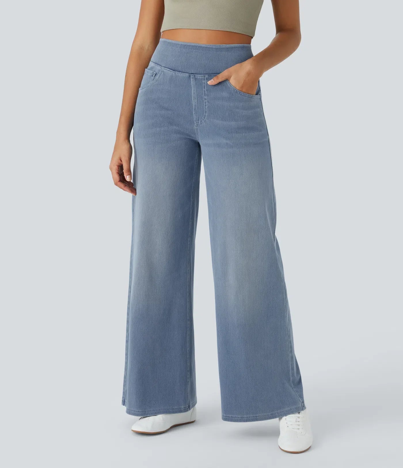 Lento | Jeans Elasticizzati a Gamba Larga Azzurro