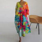 Damen Sommerkleid mit V-Ausschnitt und Print, legerer Swing-Stil