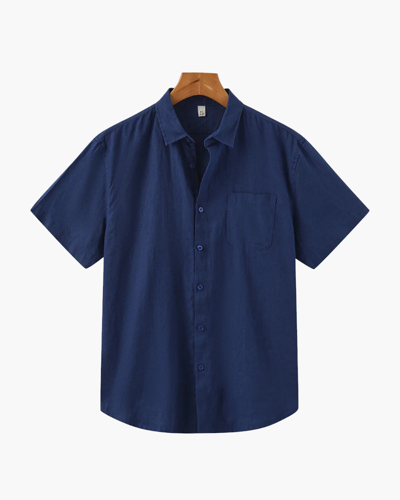 Camicia Manica Corta in Lino per Uomini | Trelix Blu