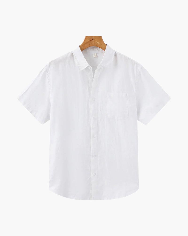 Camicia Manica Corta in Lino per Uomini | Trelix Bianco