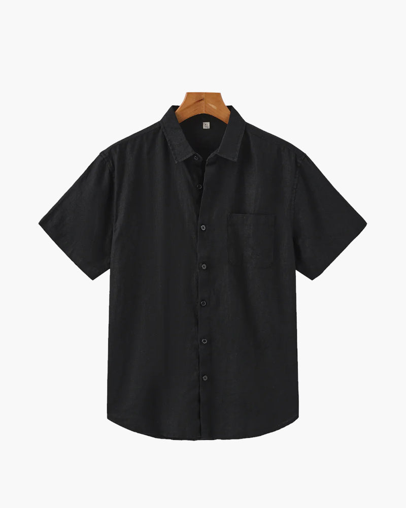Camicia Manica Corta in Lino per Uomini | Trelix Nero