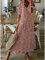 Women's V-Neck Geometric Print Midi Dress