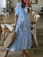 Women's V-Neck Geometric Print Midi Dress