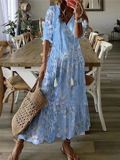 Women's V-Neck Geometric Print Midi Dress