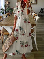 Women's V-Neck Geometric Print Midi Dress