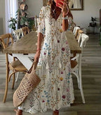 Women's V-Neck Geometric Print Midi Dress