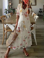 Women's V-Neck Geometric Print Midi Dress