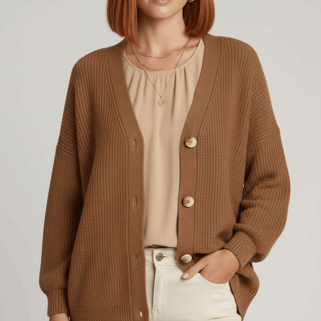 Cardigan da donna con scollo a V, bottoni frontali e vestibilità comoda