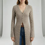 Cardigan lungo da donna con bottoni e maniche svasate