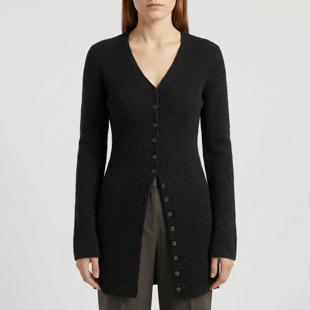 Cardigan lungo da donna con bottoni e maniche svasate