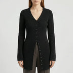 Cardigan lungo da donna con bottoni e maniche svasate