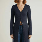 Cardigan lungo da donna con bottoni e maniche svasate