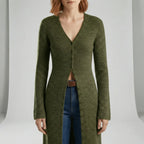 Cardigan lungo da donna con bottoni e maniche svasate