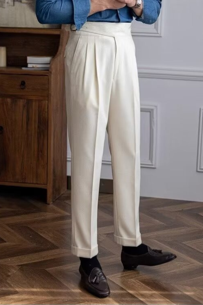 Pantaloni Dritti in Lana per Uomini | Nivaro Bianco Panna