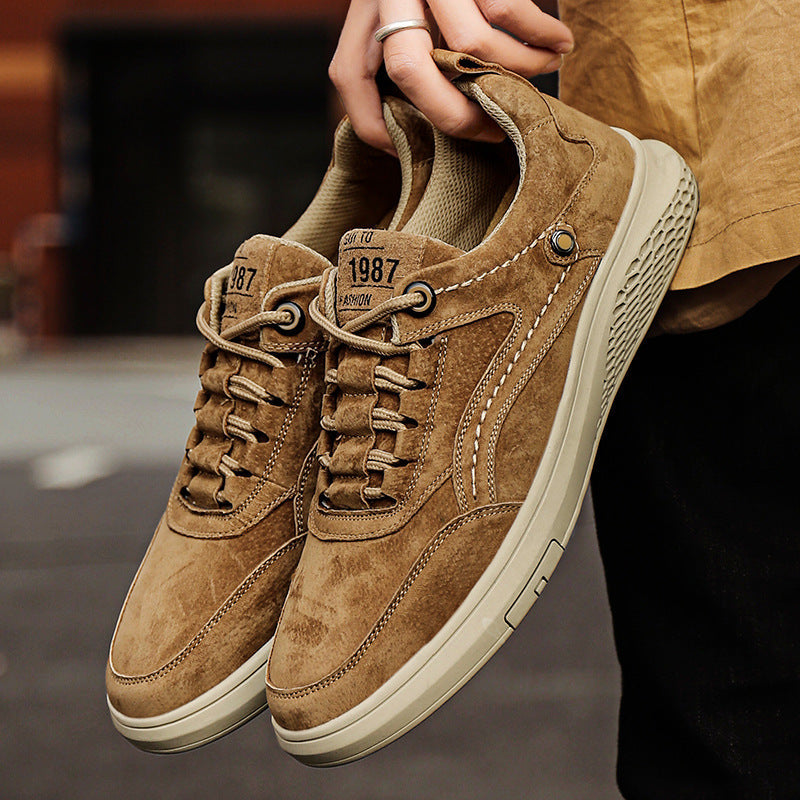 Luca | Uomo Sneaker Scamosciata Stringata Low-Top Dettaglio Forato Kaki