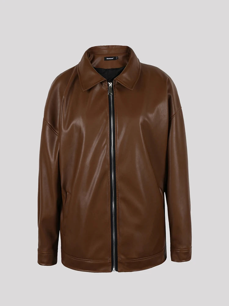 Lucio | Giacca in Pelle Casual Uomo Oversize Marrone