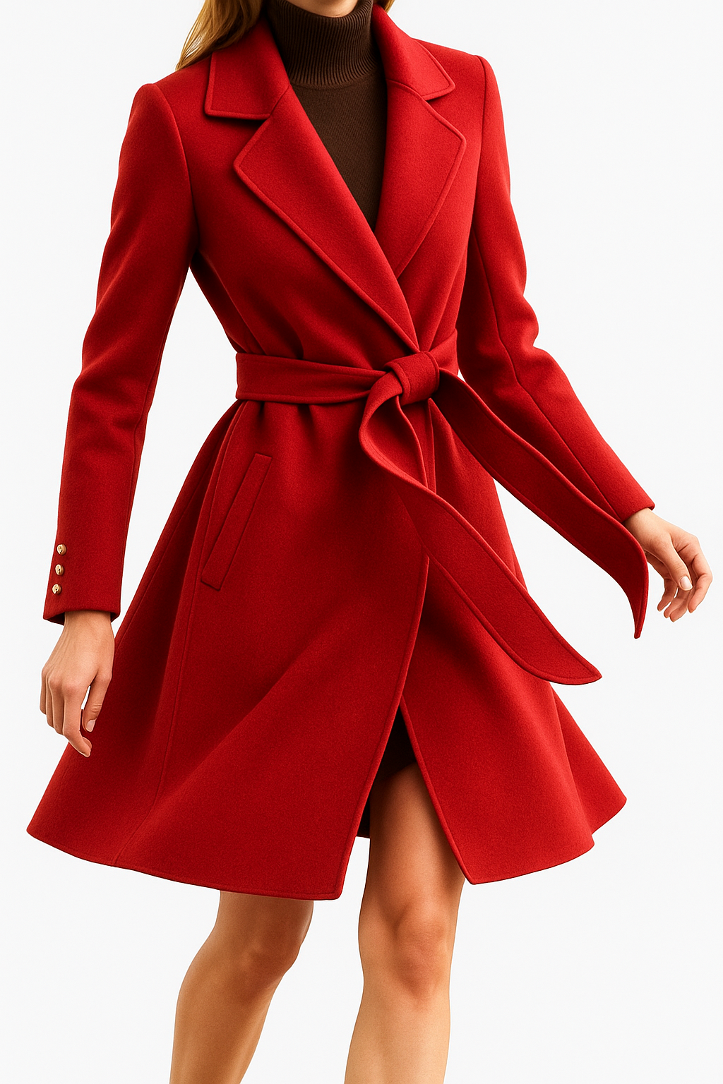 Lunara | Cappotto Elegante Invernale Cintura Rosso