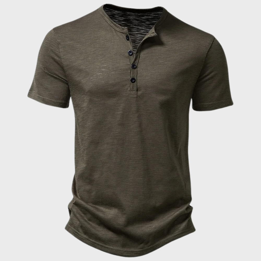 Maglietta Henley a Maniche Corte con Bottoni per Uomo | Rilvo Verde