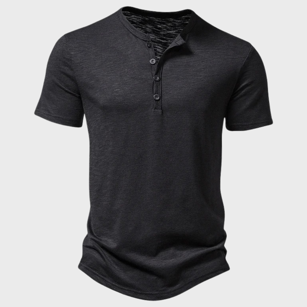 Maglietta Henley a Maniche Corte con Bottoni per Uomo | Rilvo Nero