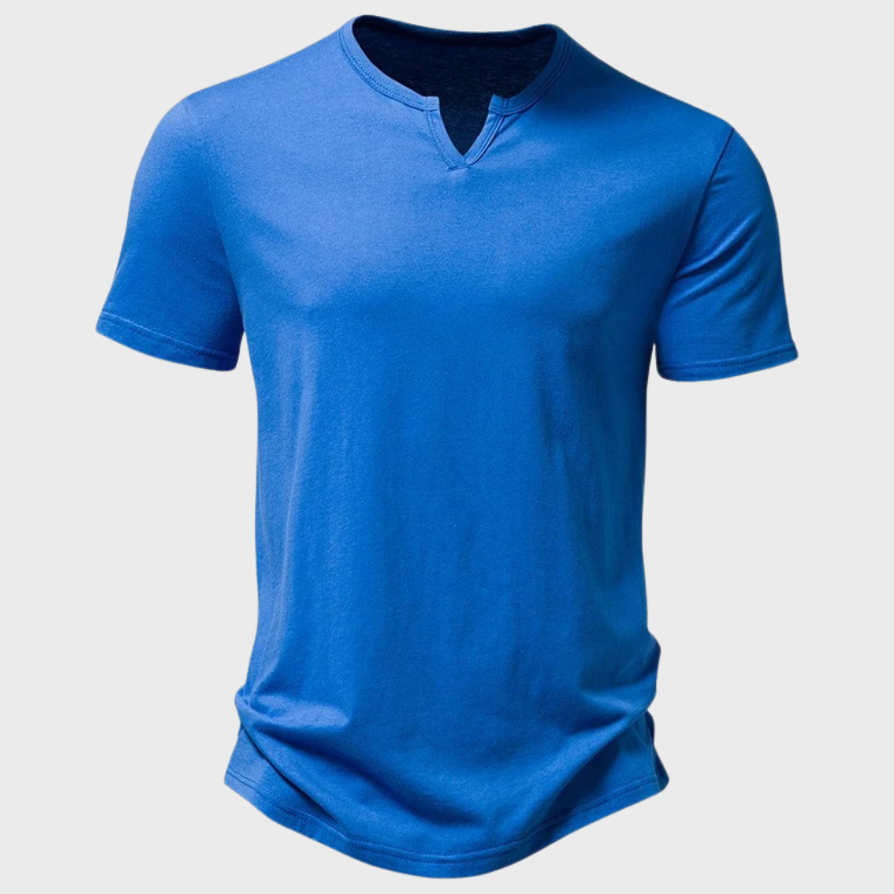 Maglietta Henley a Maniche Corte con Bottoni per Uomo | Rilvo Blu