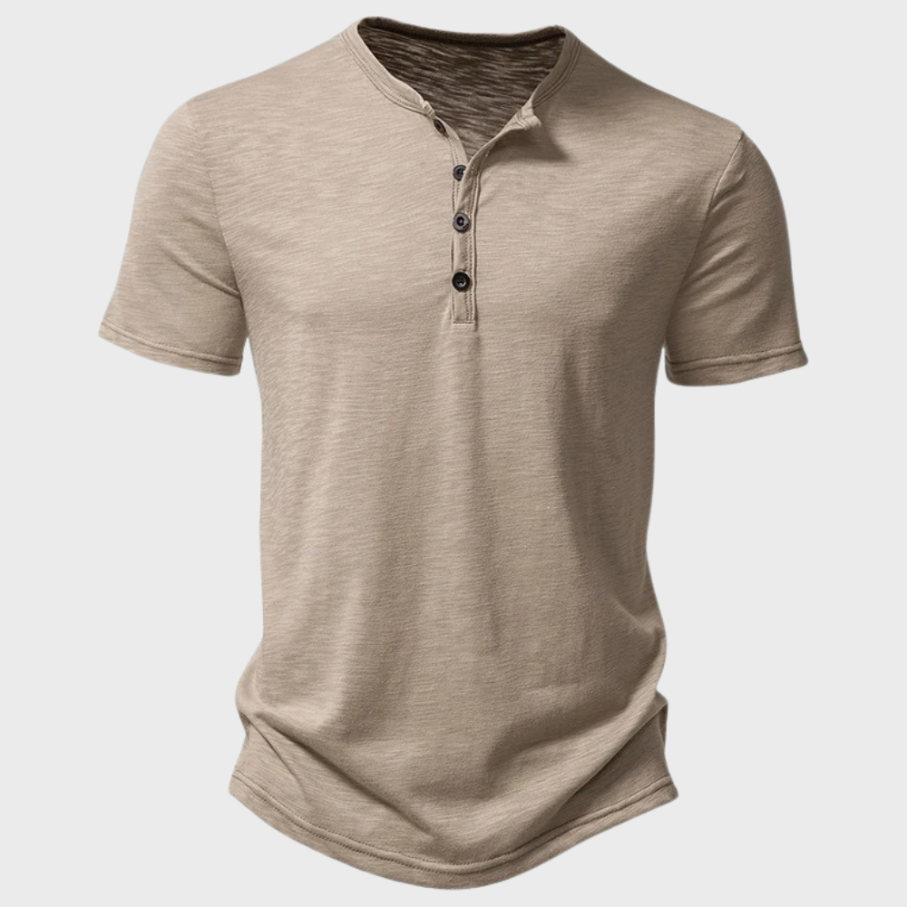 Maglietta Henley a Maniche Corte con Bottoni per Uomo | Rilvo Beige