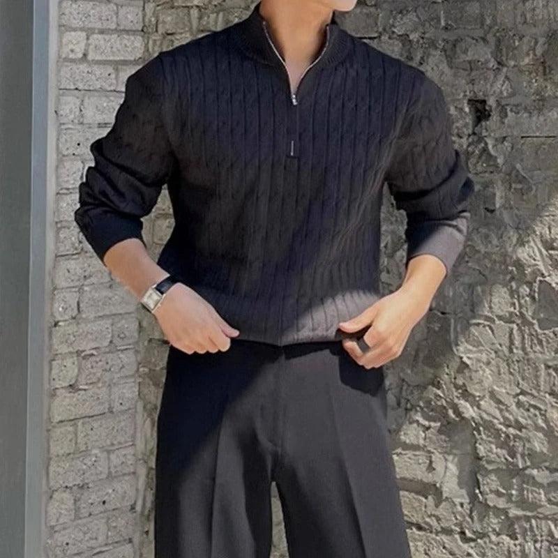 Maglione Jacquard con Zip per Uomini | Trivon Nero
