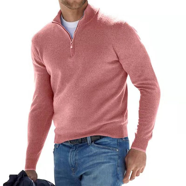 Maglione a V con zip per Uomo Maniche Lunghe | Klyro Rosa