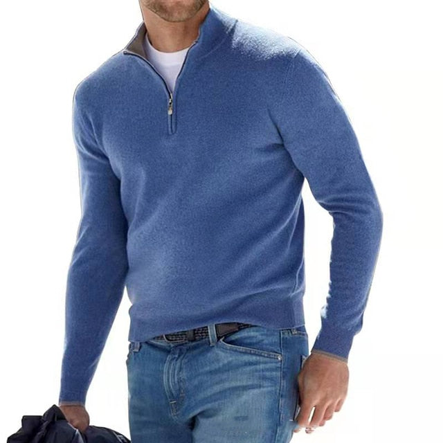 Maglione a V con zip per Uomo Maniche Lunghe | Klyro Blu