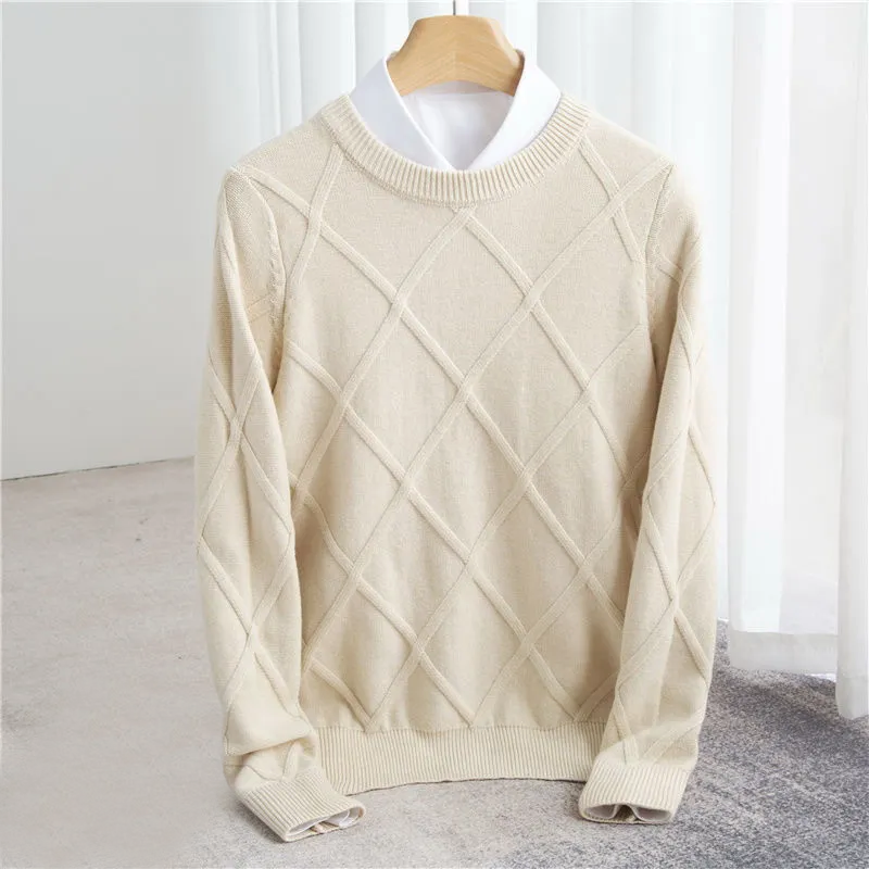Maglione in Cashmere con Motivo per Uomo | Carlo Beige