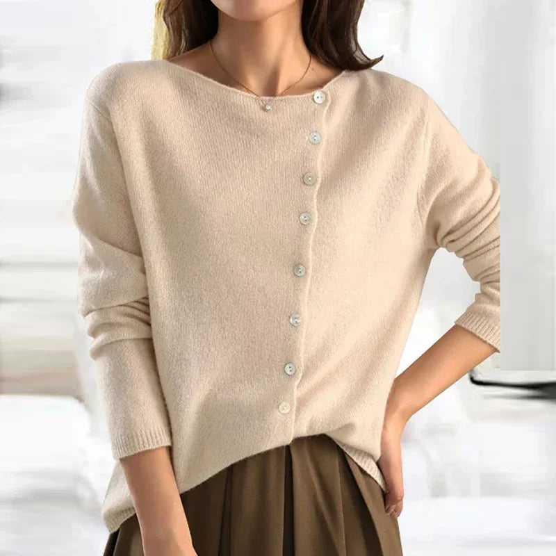 Maglione con Bottoni Asimmetrici da Donna | Selina Khaki