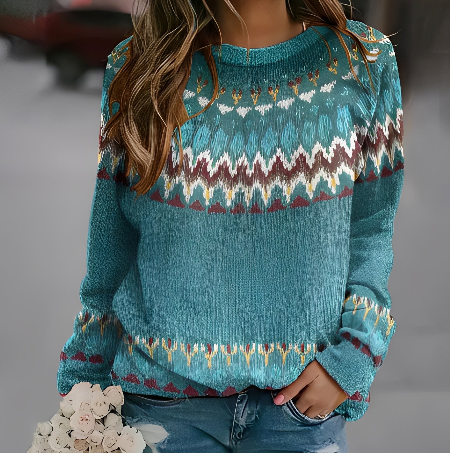 Maglione Elegante con Stampa Invernale Per Donna | Zilara