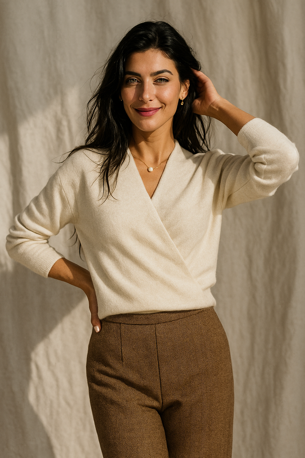 Maglione Comodo con Scollo a V da Donna | Meliora Beige