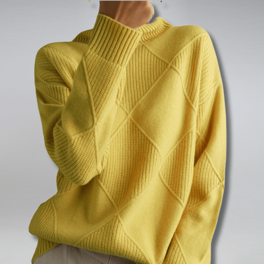 Maglione a Collo Alto con Motivo a Rombi per Donna | Giulia Giallo