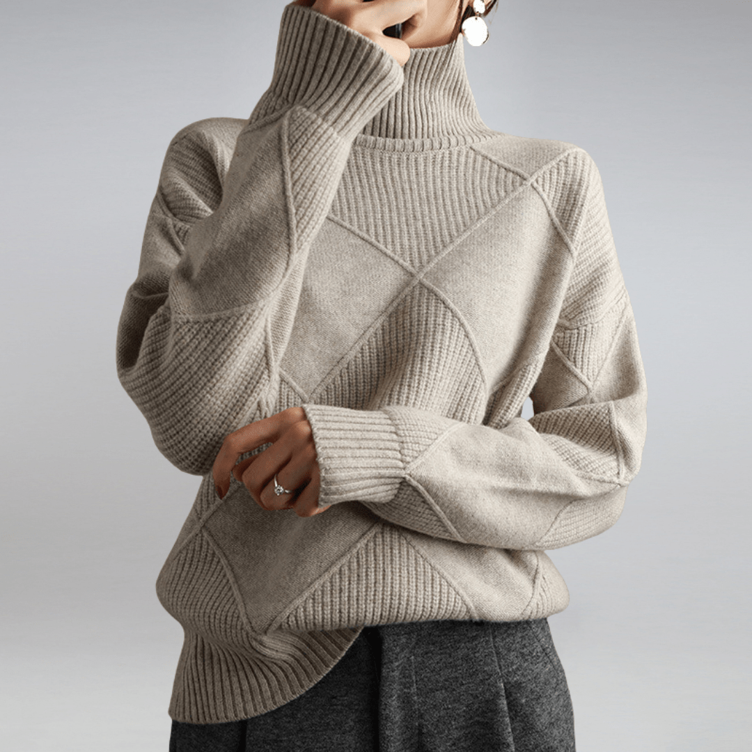 Maglione a Collo Alto con Motivo a Rombi per Donna | Giulia Grigio