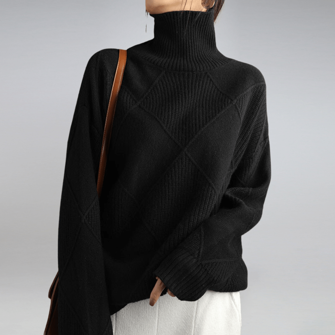 Maglione a Collo Alto con Motivo a Rombi per Donna | Giulia Nero