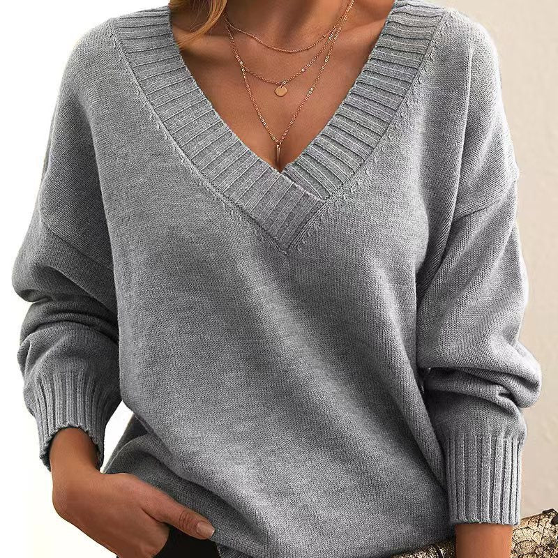 Maglione a Maglia con Scollo a V da Donna | Eliana Grigio