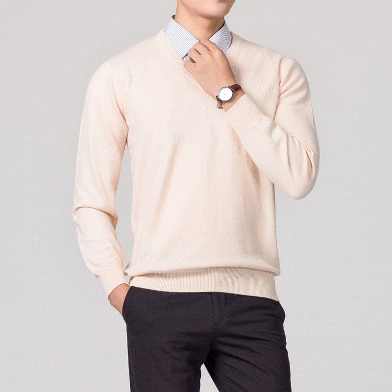 Maglione a Maglia con Scollo a V da Uomo | Nathan Beige