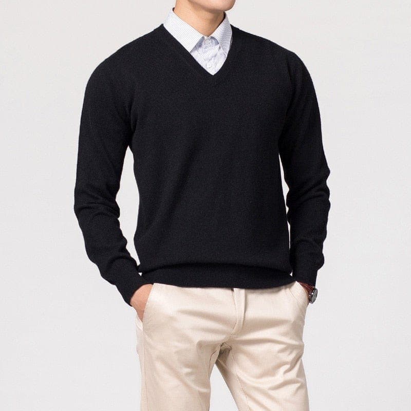 Maglione a Maglia con Scollo a V da Uomo | Nathan Nero