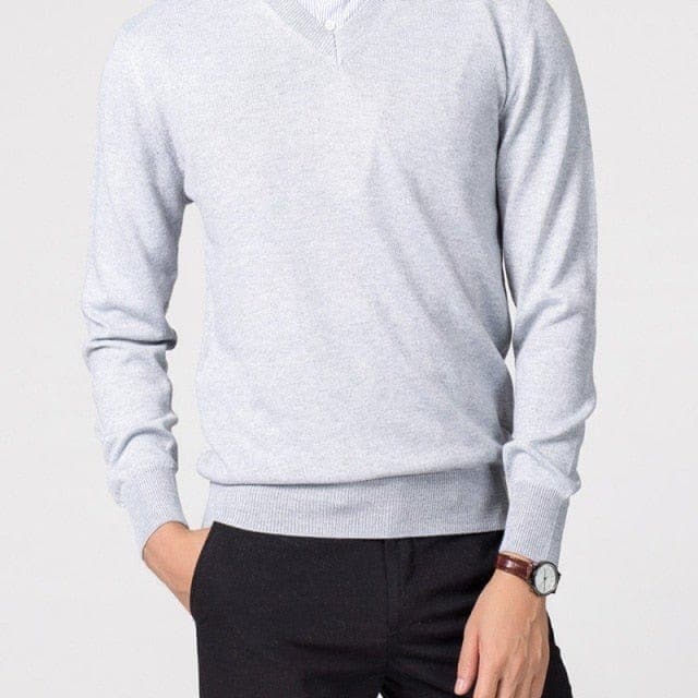 Maglione a Maglia con Scollo a V da Uomo | Nathan Grigio Chiaro
