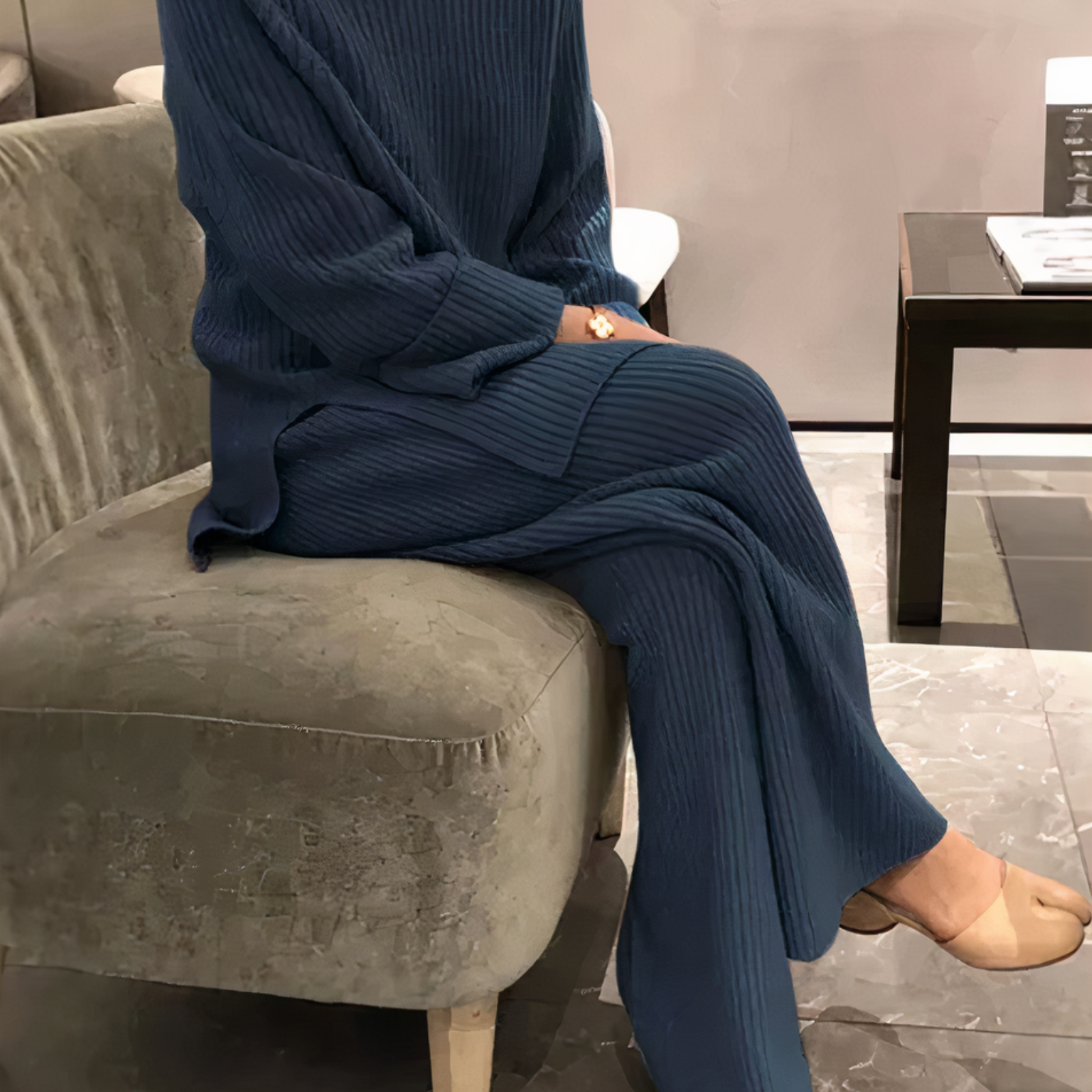 Manta | Set Maglione e Pantaloni in Maglia Invernale Blu