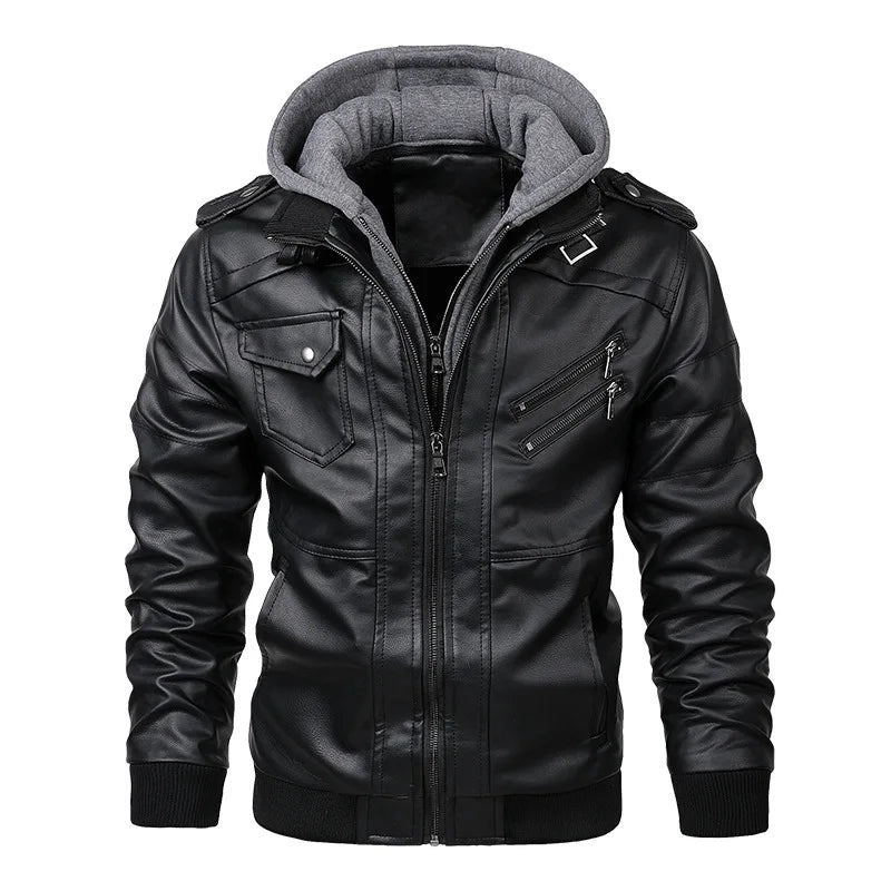 Marcello | Giacca in Pelle Casual Uomo con Cappuccio