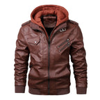 Marcello | Giacca in Pelle Casual Uomo con Cappuccio Rosso